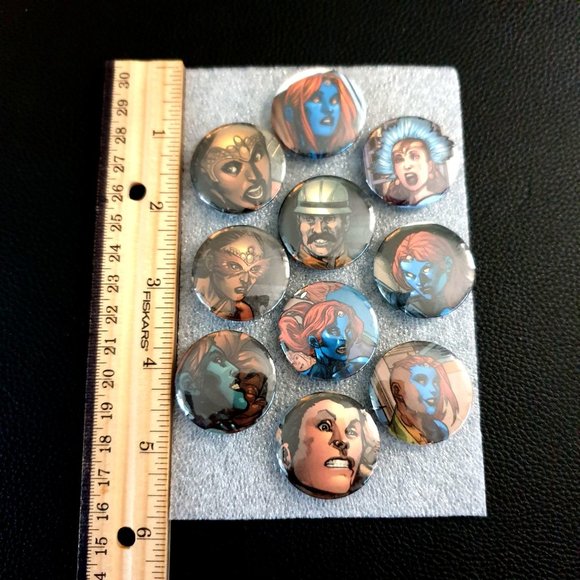 Mystique Buttons Handmade Craft Character 1.25" Fashion Collectable Pin Set 2 - Picture 2 of 3